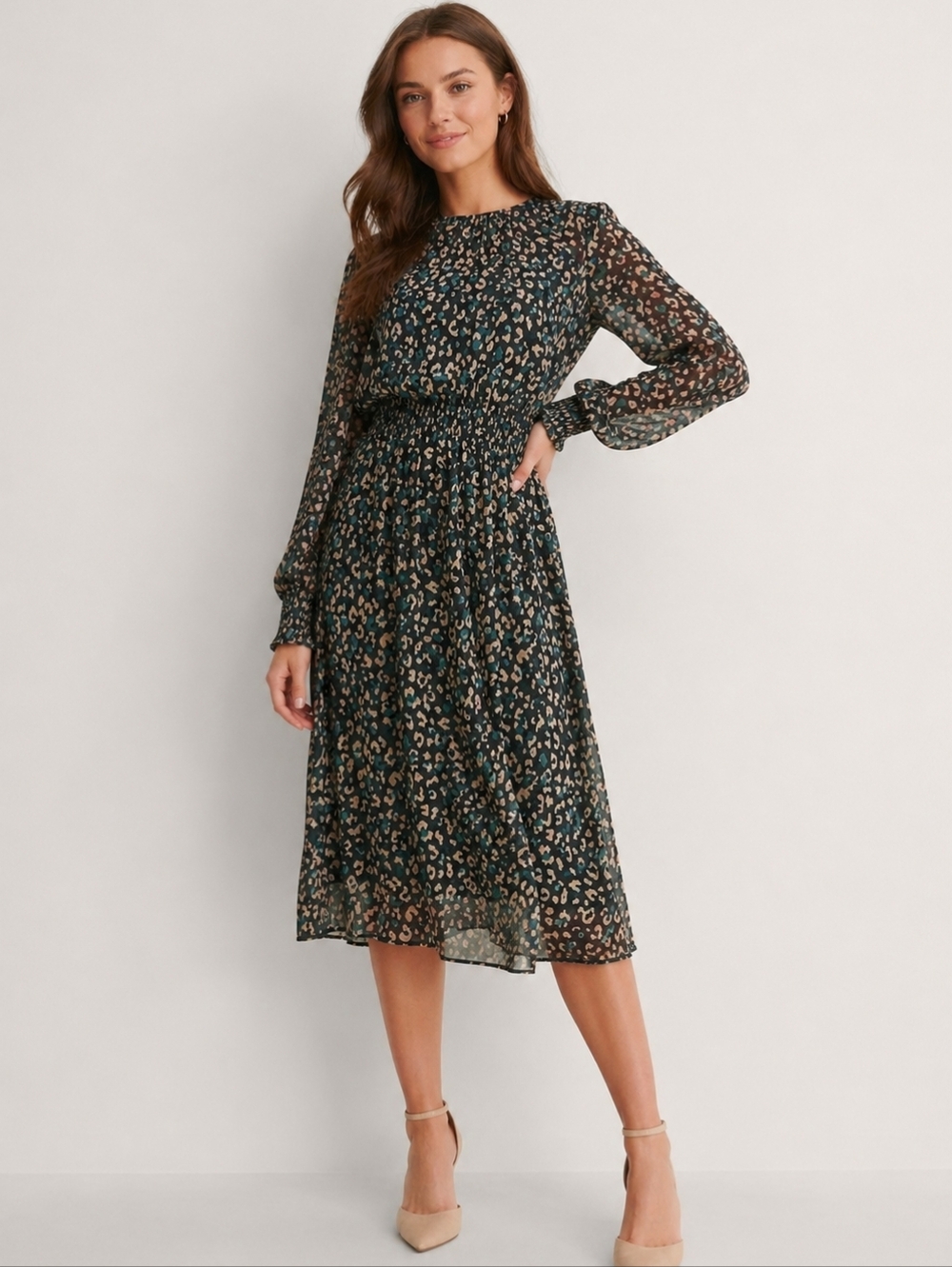 Tommy Hilfiger Green Leopard-Print Midi Dress